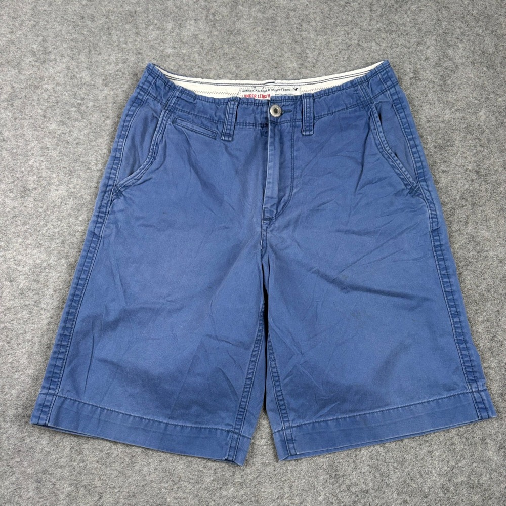 Y2K American‎ Eagle Chino Shorts Mens 32 Blue Longer Length Skater Outdoors 00s